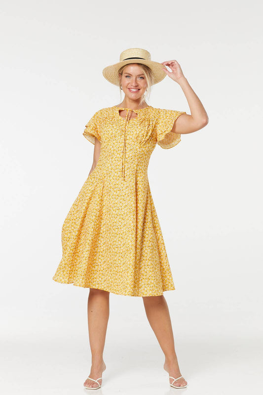 Chantria Swing Yellow Flora Dress with Empire Waist