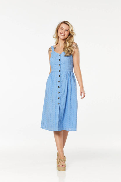 Remmy Org Cotton Anglaise Sun dress Blue Dress