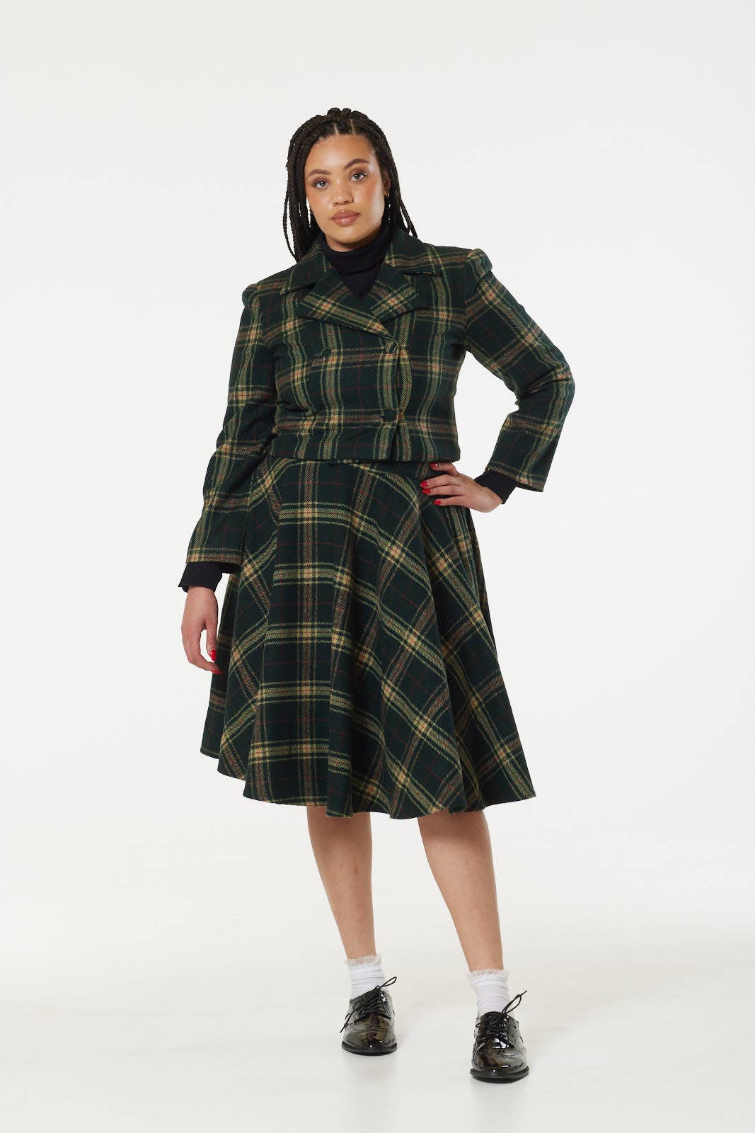Timeless London Green Check Woollen Cropped Jacket
