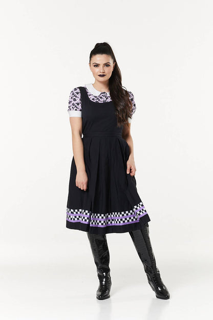 Alternative Checker Pinafore Dress In Purple & White