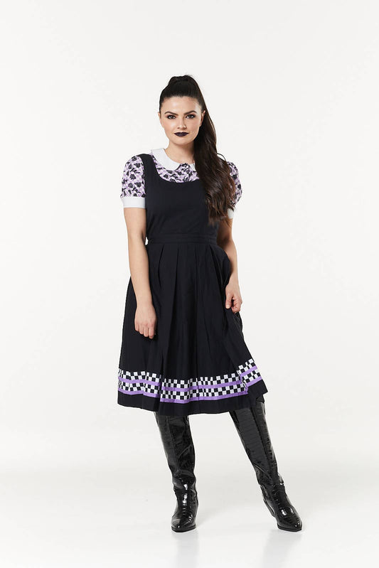 Alternative Checker Pinafore Dress In Purple & White
