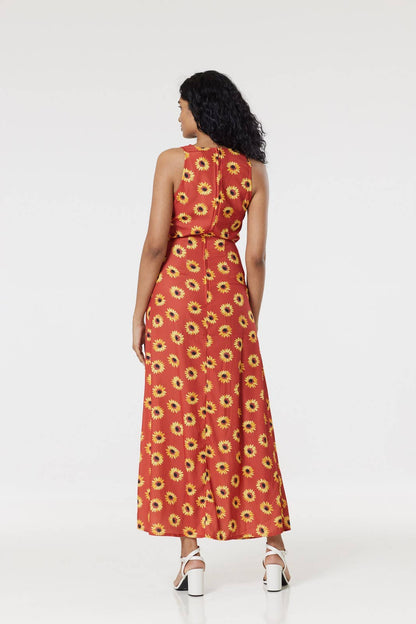 Glini Orange Sunflower Sleeveless Summer Maxi Dress