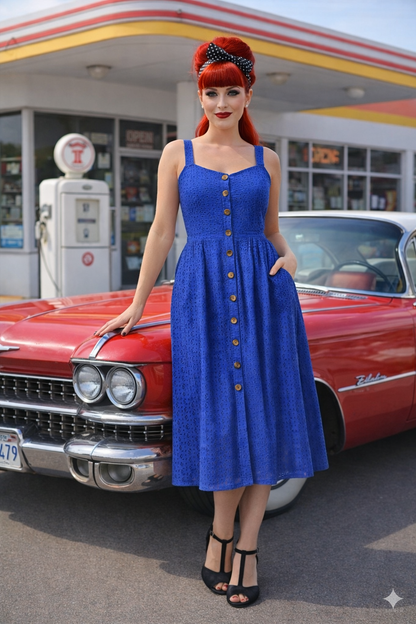 Remmy Org Cotton Anglaise Sun dress Dark Blue Dress