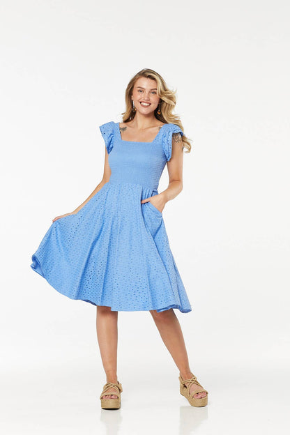 Raphaella Organic Cotton Broderie Anglaise Blue Dress