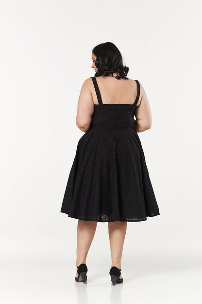 Bianca Midi, Swing Broderie Anglaise Black Dress