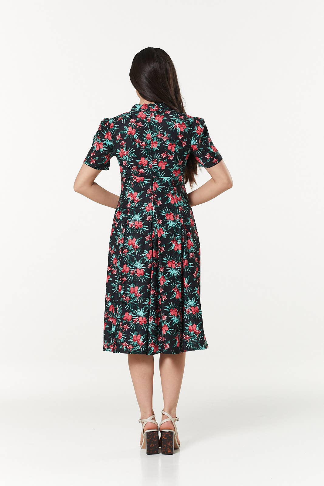 Reese Midi Swing Neck Tie Floral Print Dress