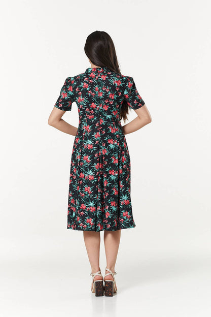 Reese Midi Swing Neck Tie Floral Print Dress