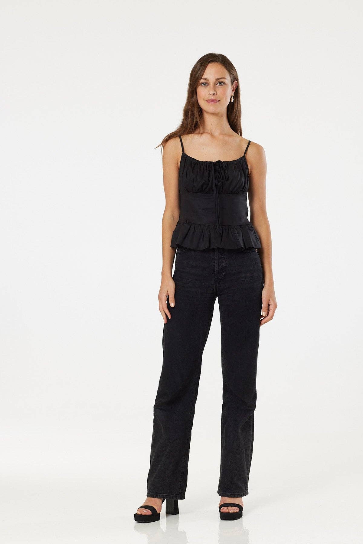 Alternative Cropped Milk Maid Top In Black With Straps