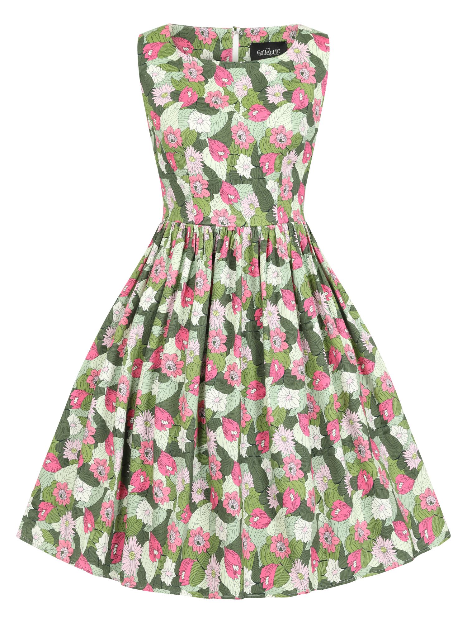 Candice Palm Blush Floral Swing Dress  Lindy Bop