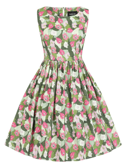 Candice Palm Blush Floral Swing Dress