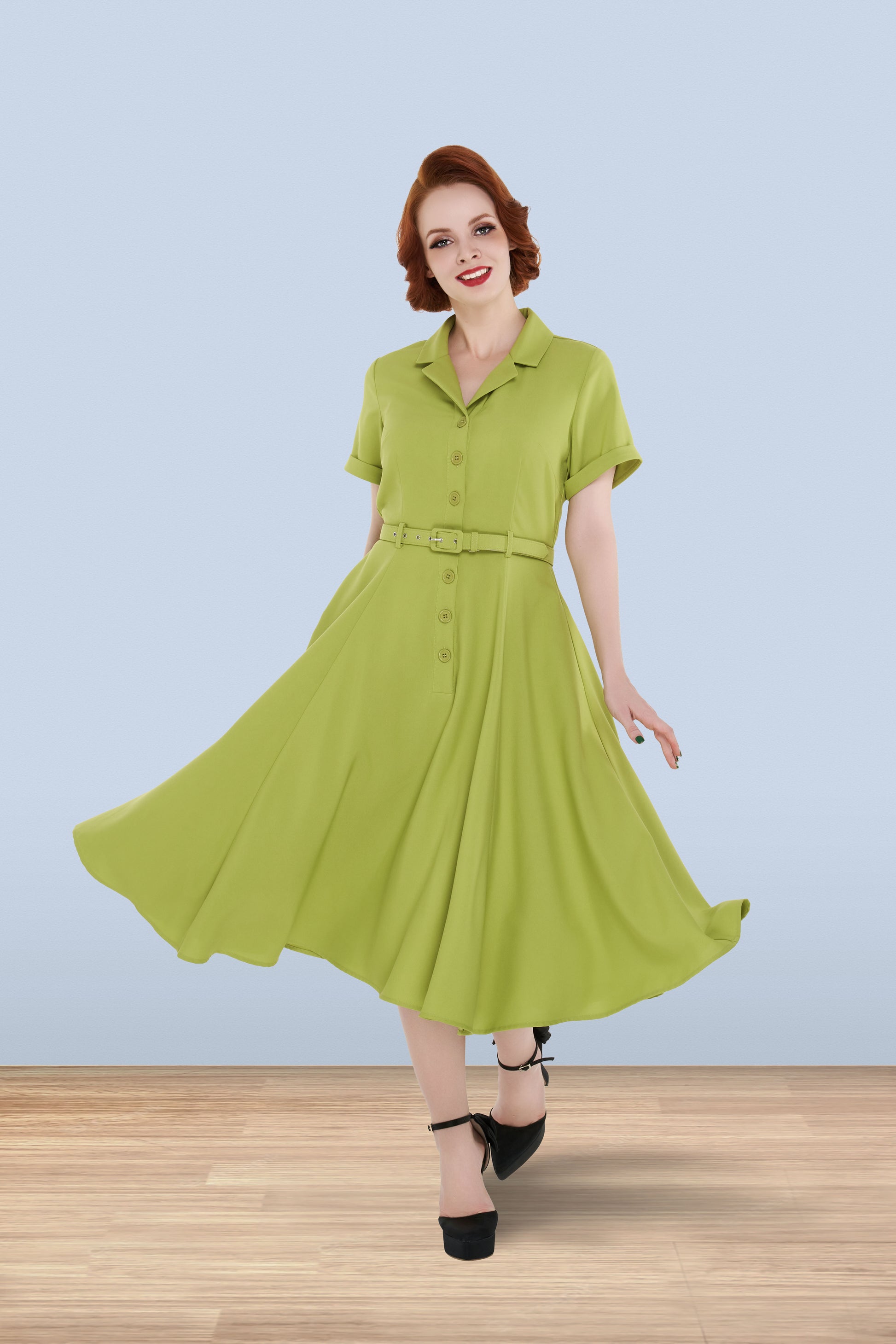 Lindy Bop Tea Dress Lindy Bop Autumn Shirley Forest Green Tea