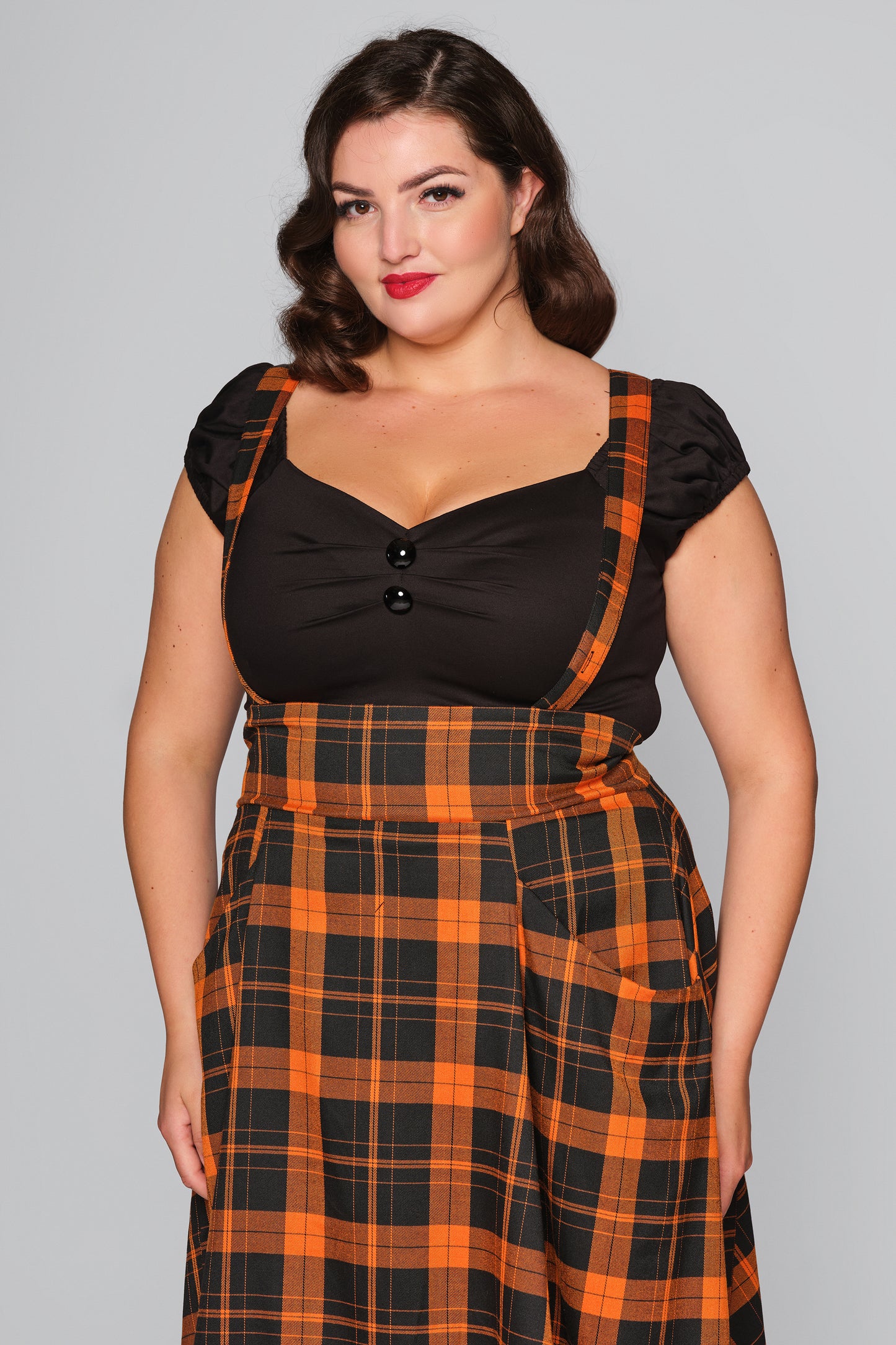 Alexa Pumpkin Check Swing Skirt