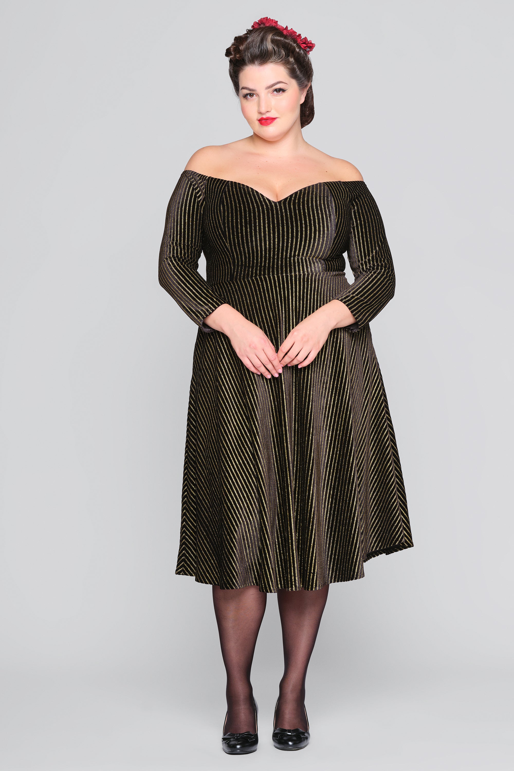 Anjelica Glitter Stripe Swing Dress Lindy Bop