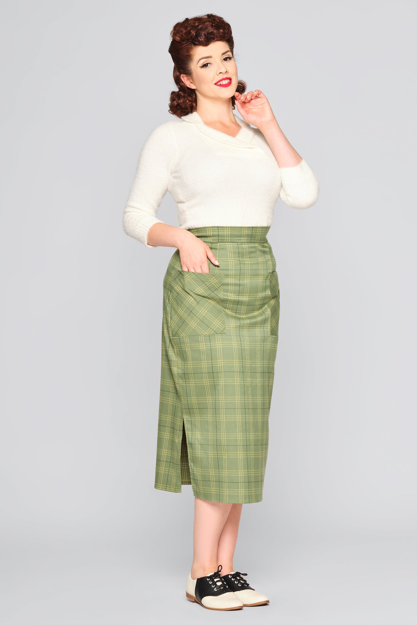 Renee Leaf Check Midi Skirt