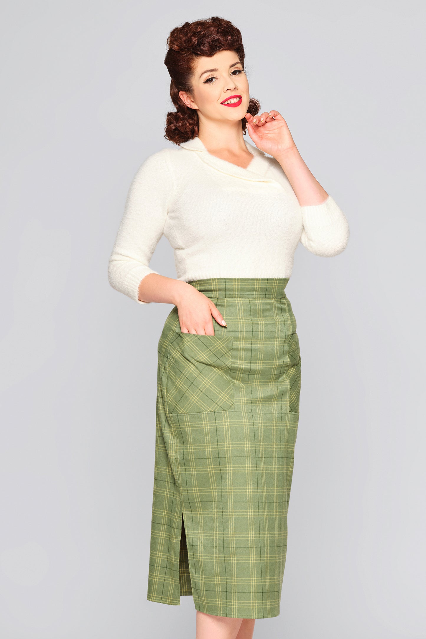 Renee Leaf Check Midi Skirt