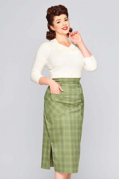 Renee Leaf Check Midi Skirt