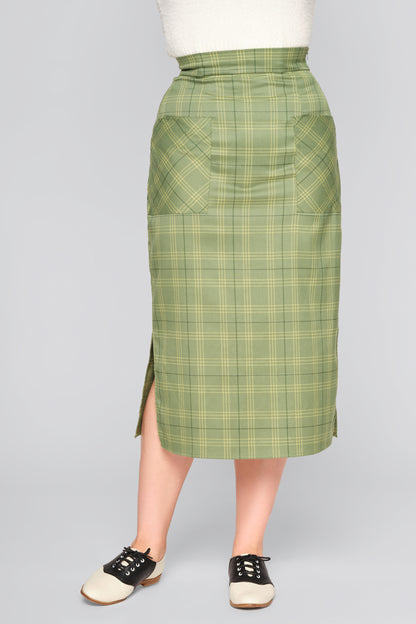Renee Leaf Check Midi Skirt