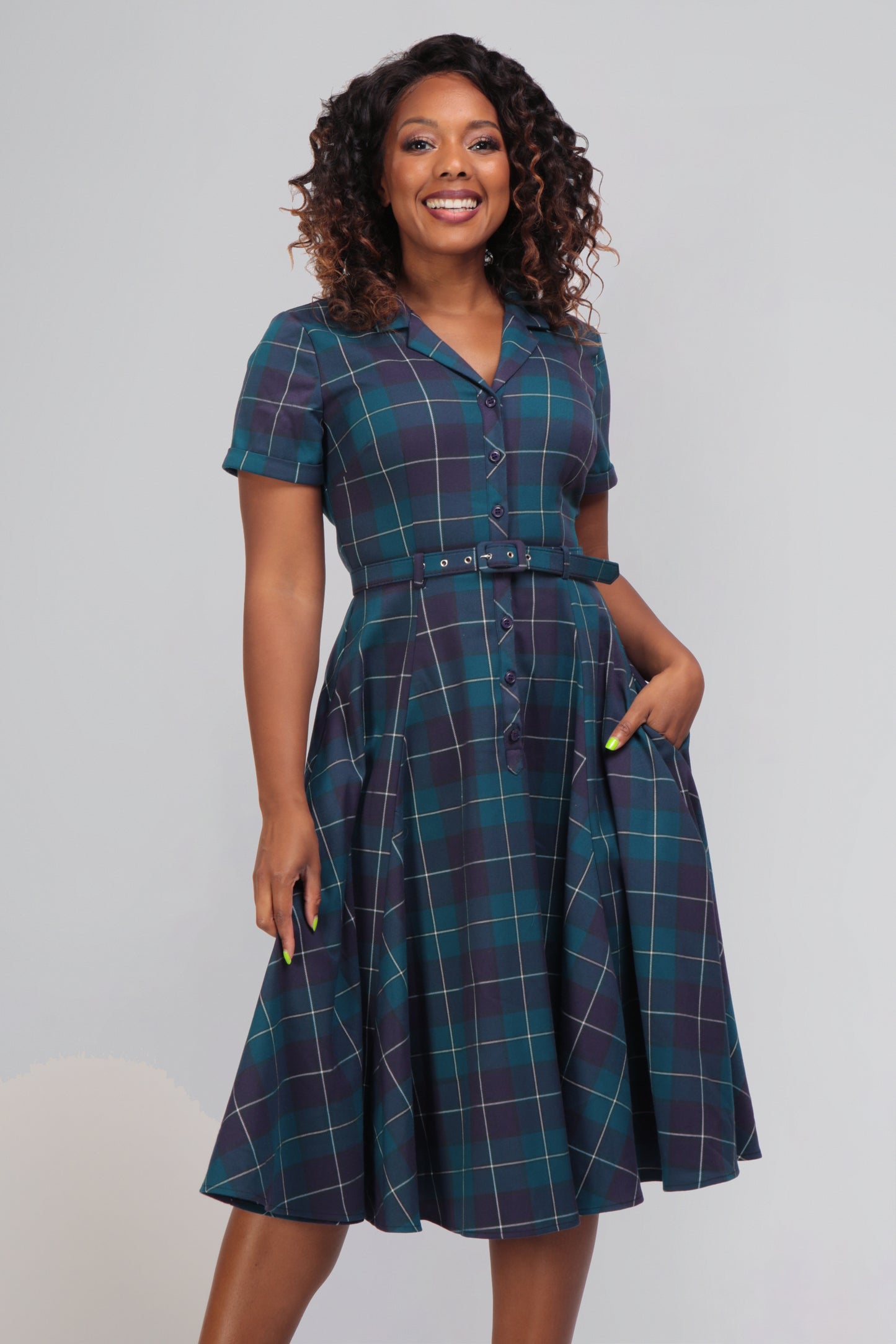 Caterina Mermaid Check Swing Dress