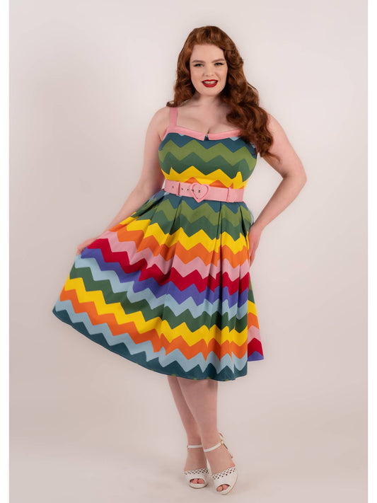 Dorothy Rainbow Chevron Swing Dress