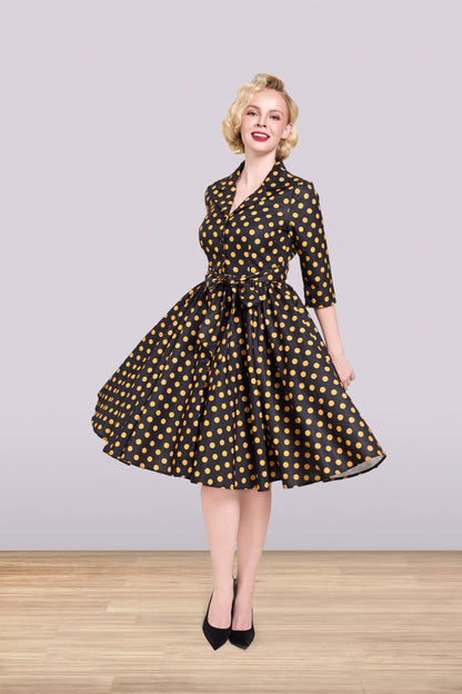 Lucia Polka Yellow Dress 3/4
