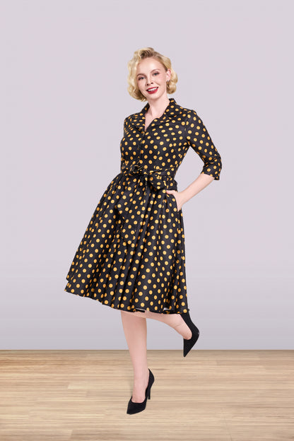 Lucia Polka Yellow Dress 3/4
