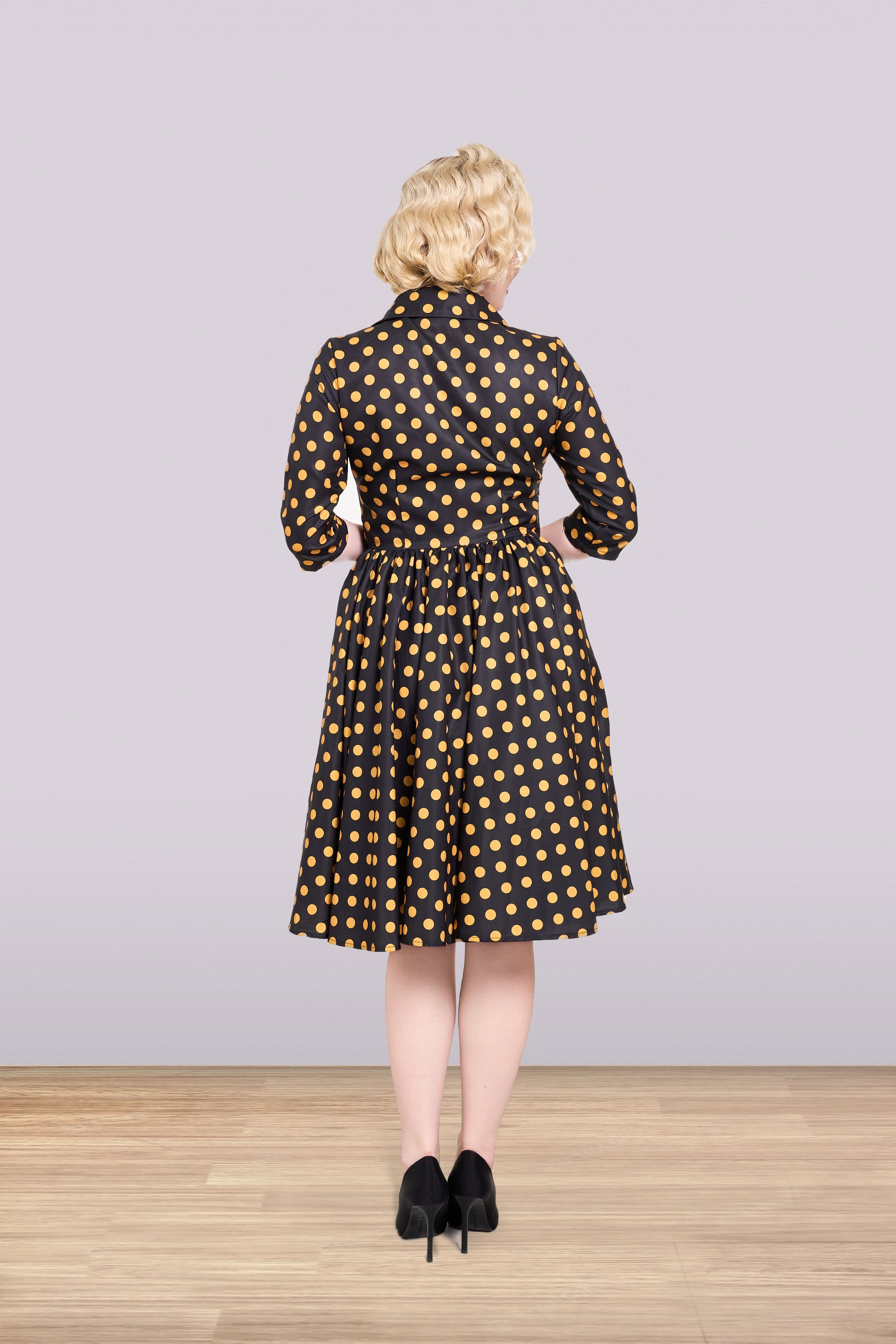 Lucia Polka Yellow Dress 3/4 – Lindy Bop Lucia Polka Yellow Dress 3/4 – Lindy Bop