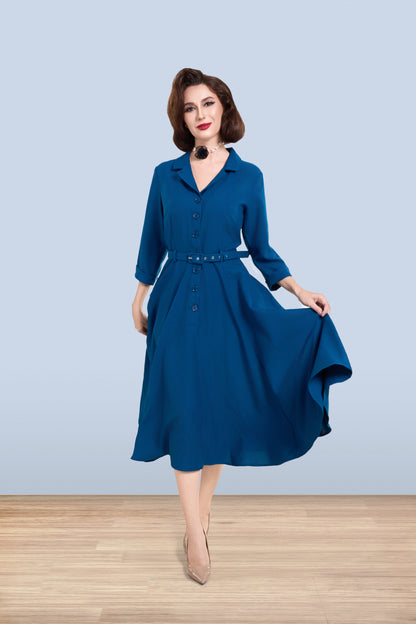 Christine Flared Dress Teal 3/4