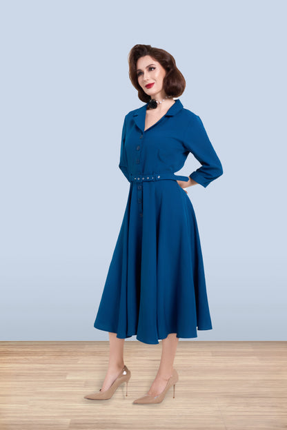 Christine Flared Dress Teal 3/4