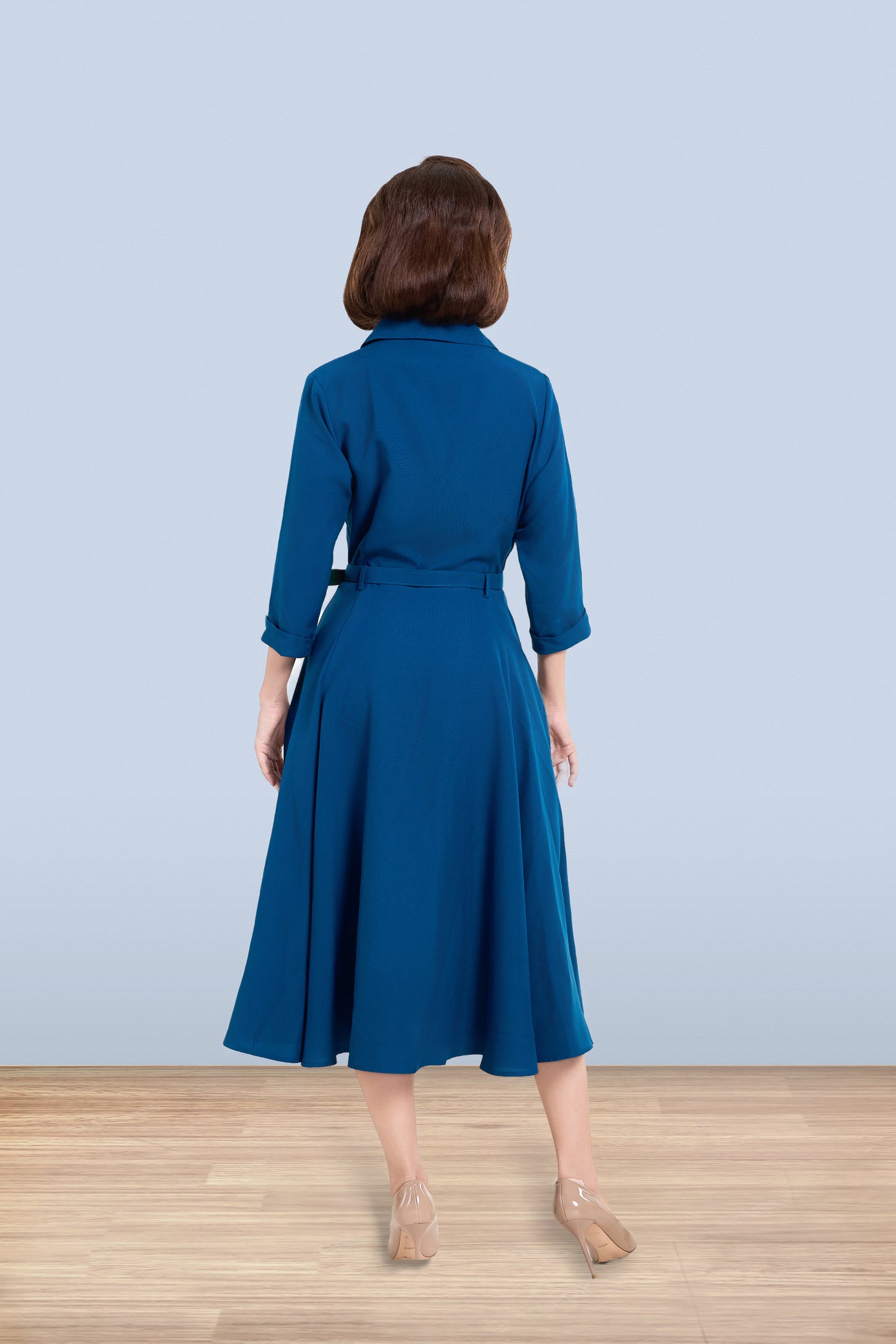 Christine Flared Dress Teal 3/4