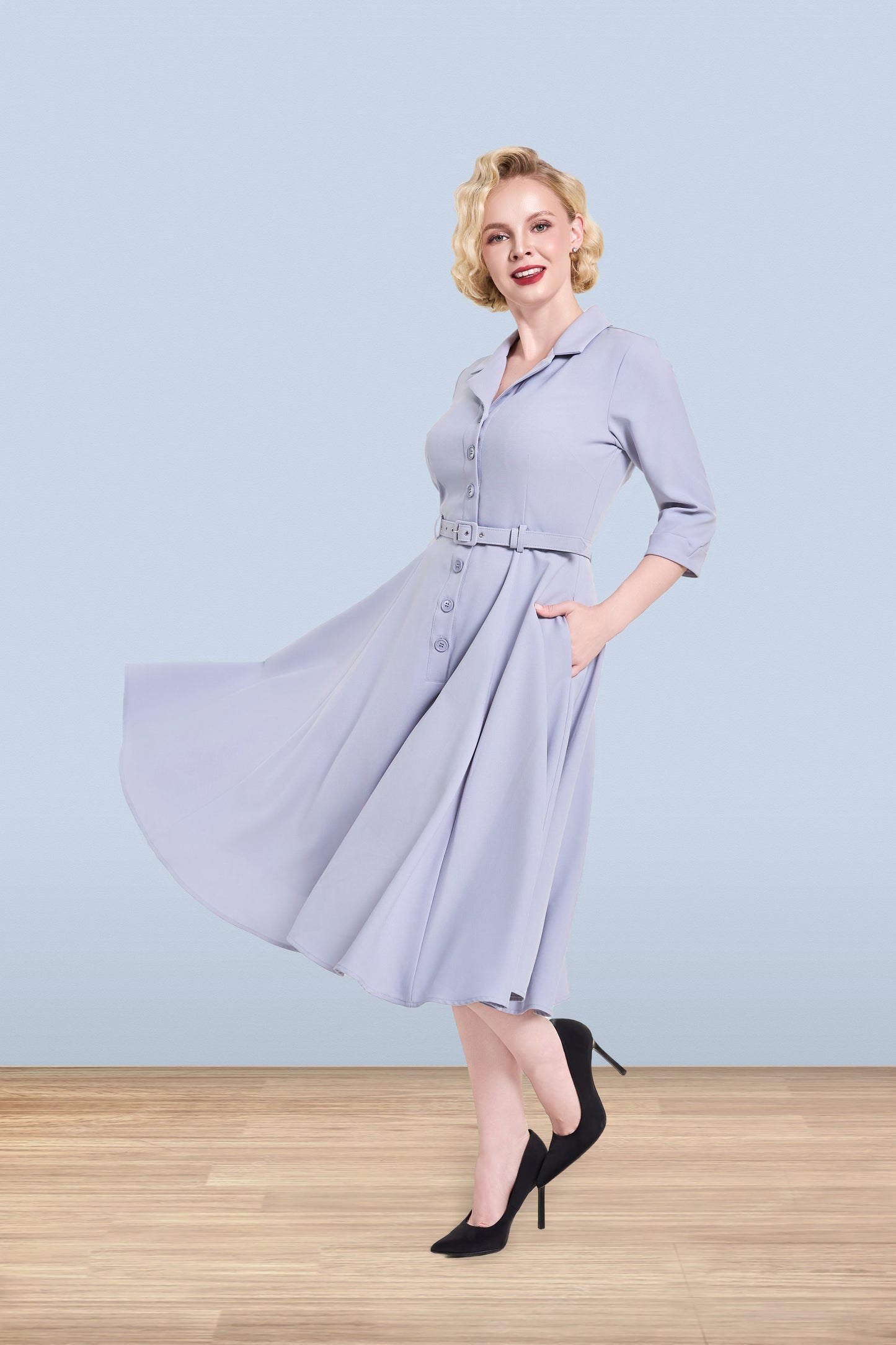 Christine Flared Dress Grey 3/4