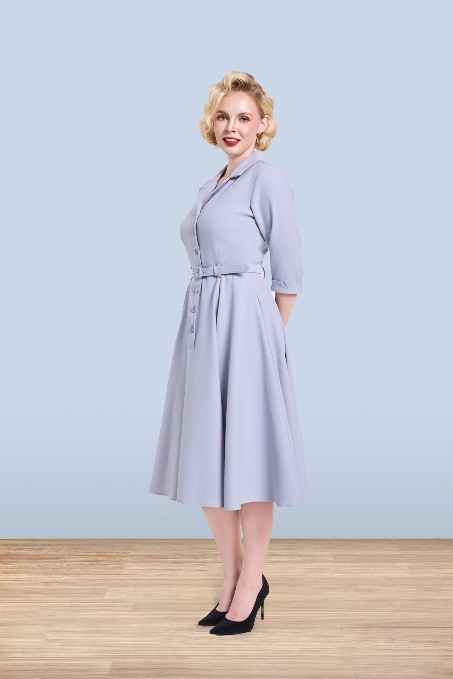 Christine Flared Dress Grey 3/4