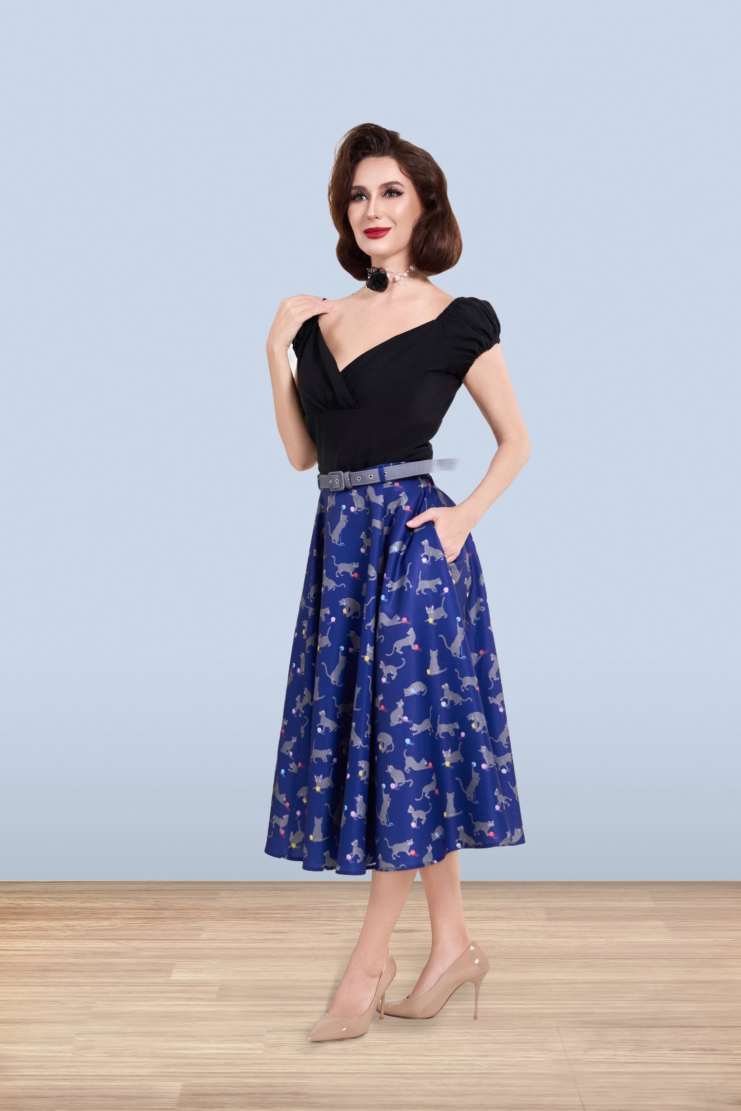 Christine Cat Blue Skirt