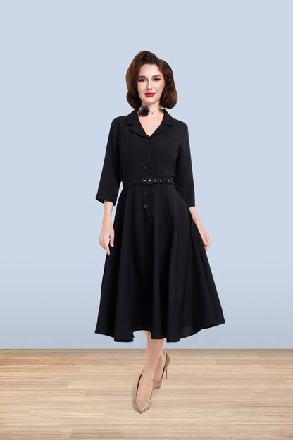 Christine Flared Dress Black 3/4