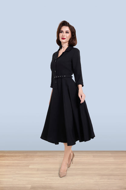 Christine Flared Dress Black 3/4