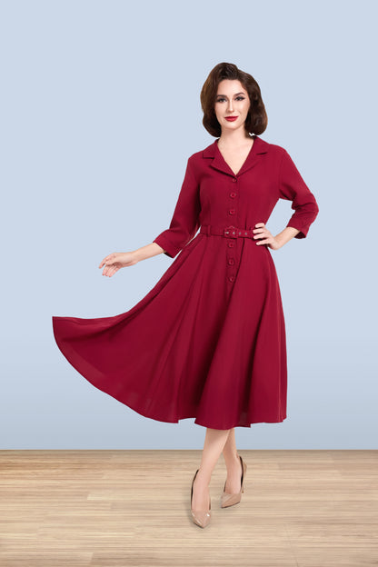 Christine Flared Dress Burgundy 3/4