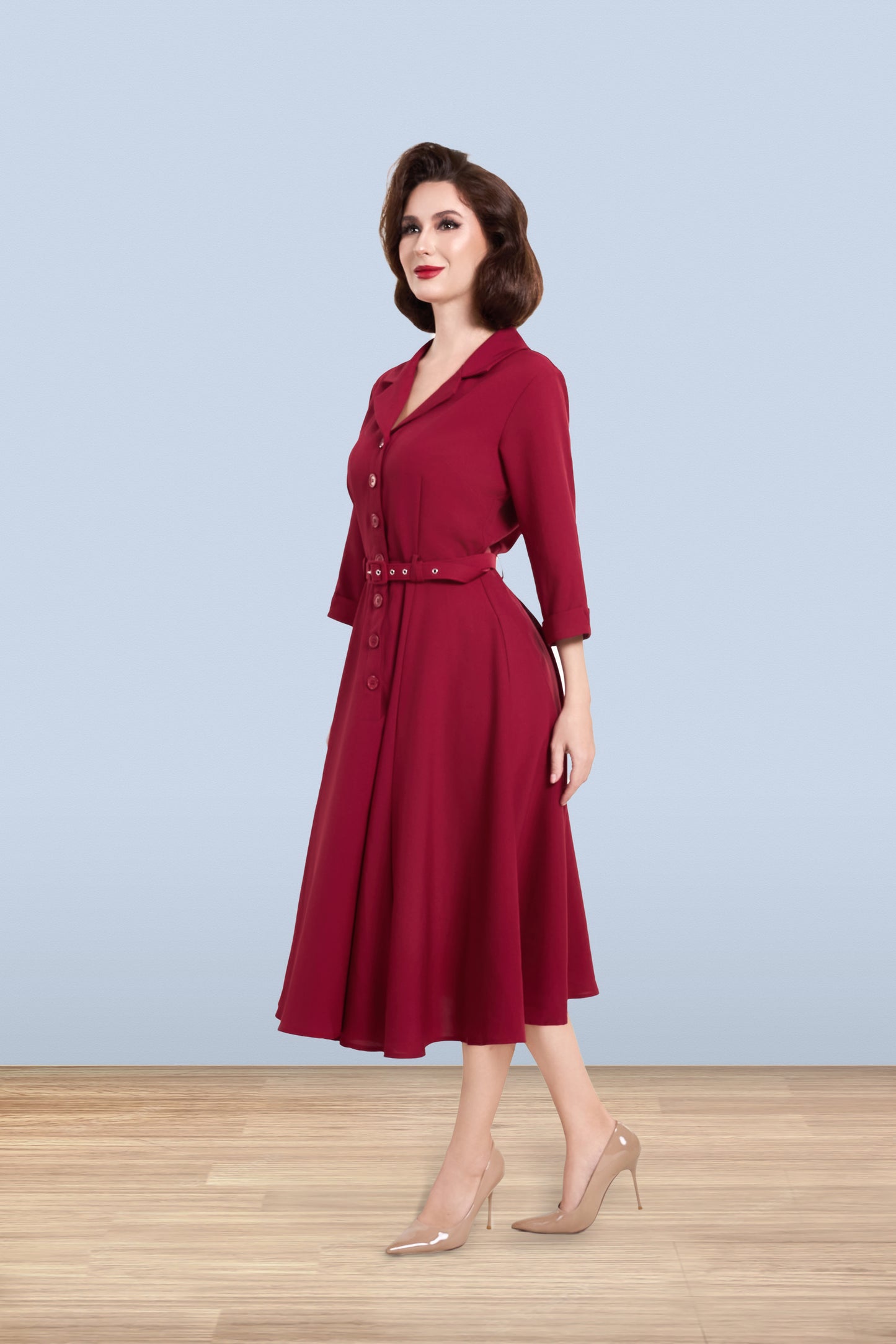 Christine Flared Dress Burgundy 3/4