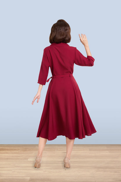 Christine Flared Dress Burgundy 3/4