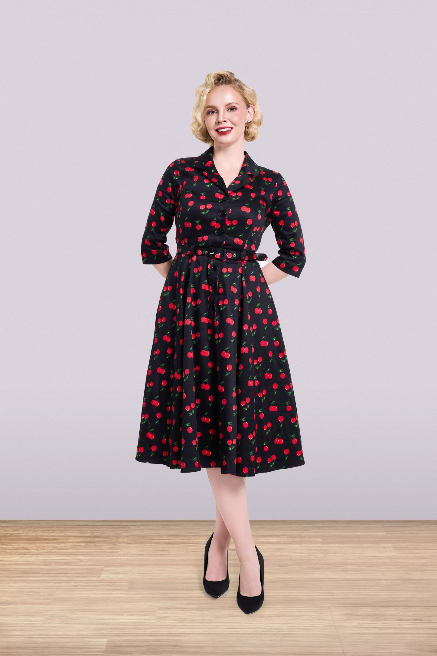 Christine Cherry Flared Dress 3/4