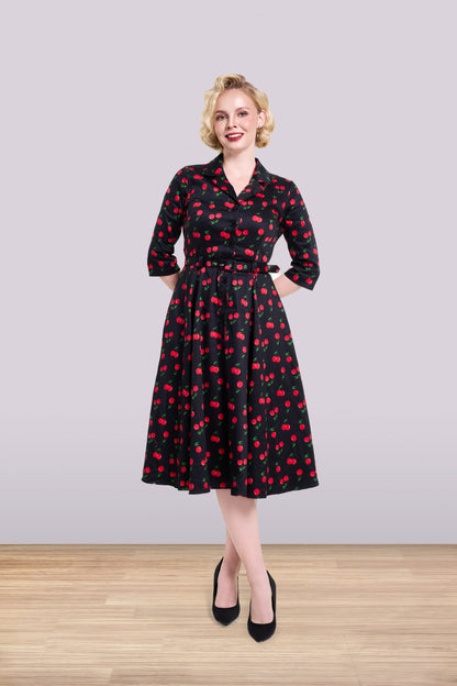 Christine Cherry Flared Dress 3/4