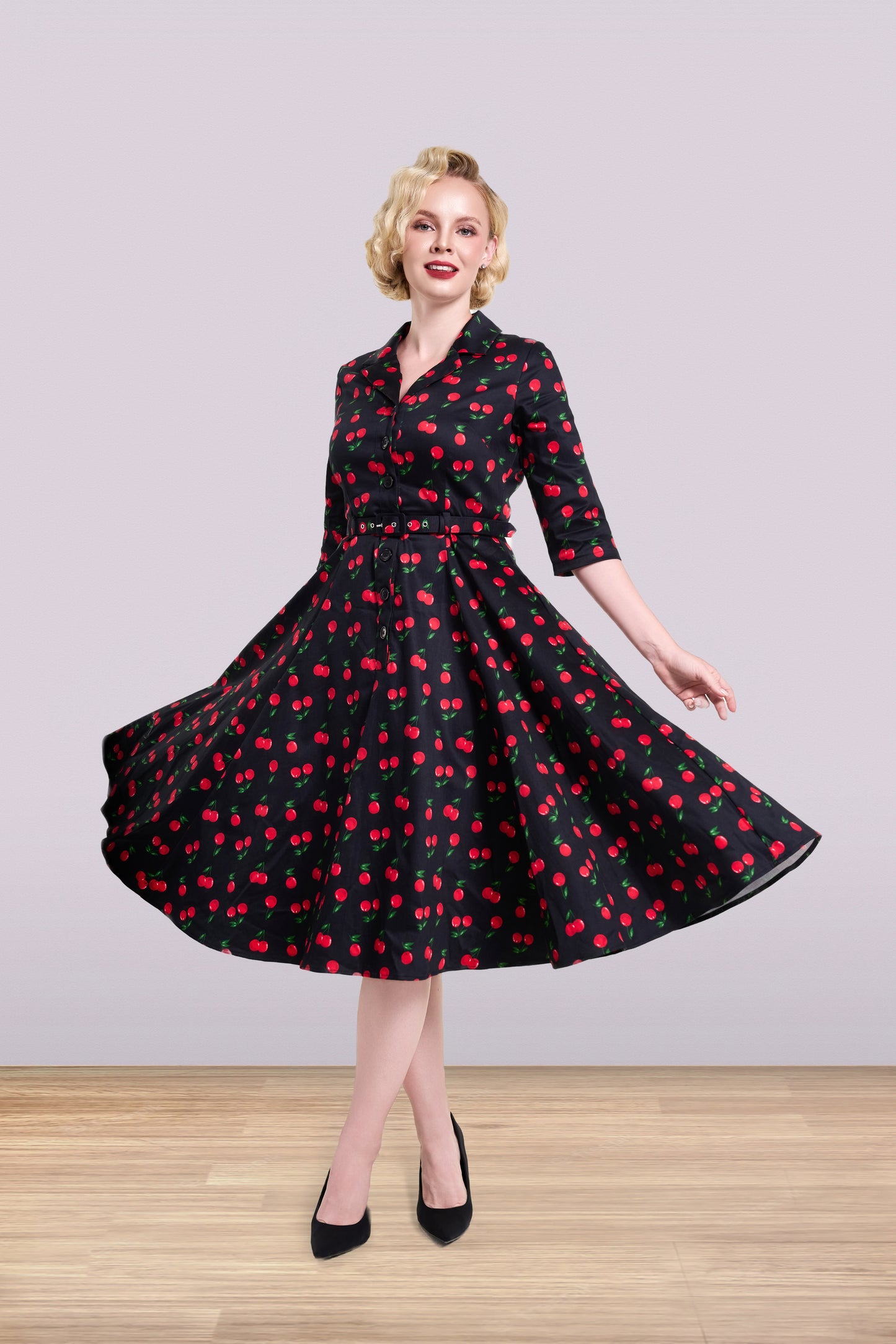 Christine Cherry Flared Dress 3/4