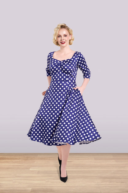 Linda Polka Navy Dress 3/4