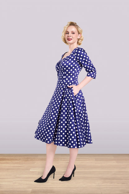 Linda Polka Navy Dress 3/4