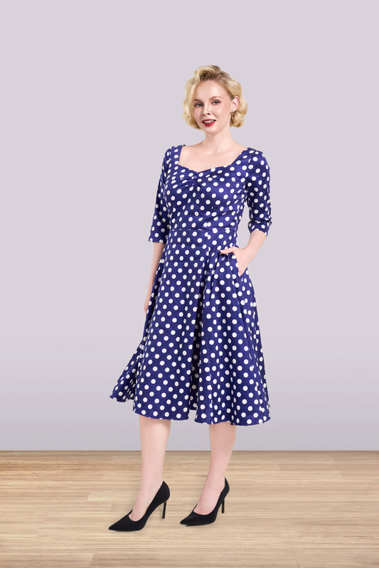 Linda Polka Navy Dress 3/4