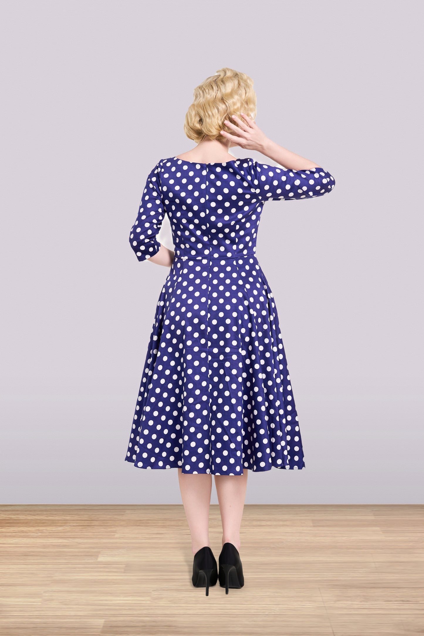 Linda Polka Navy Dress 3/4