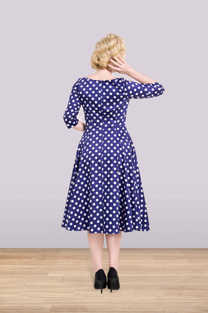 Linda Polka Navy Dress 3/4