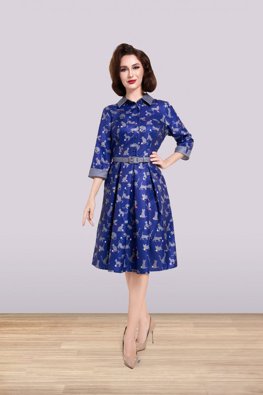 Betty Cat Blue Dress 3/4