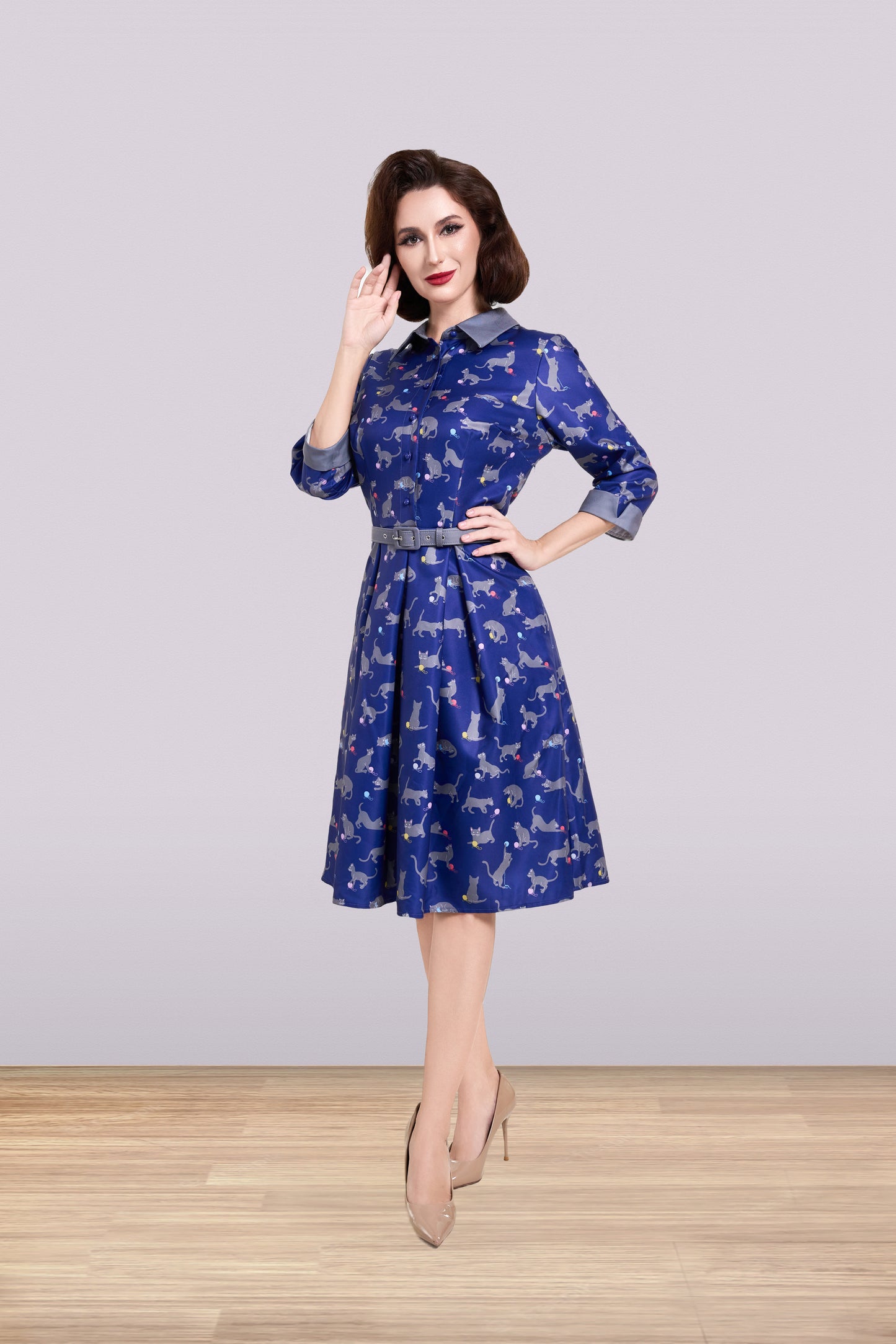 Betty Cat Blue Dress 3/4