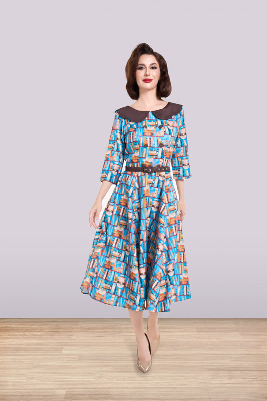 Brenda Blue Books Dress 3/4