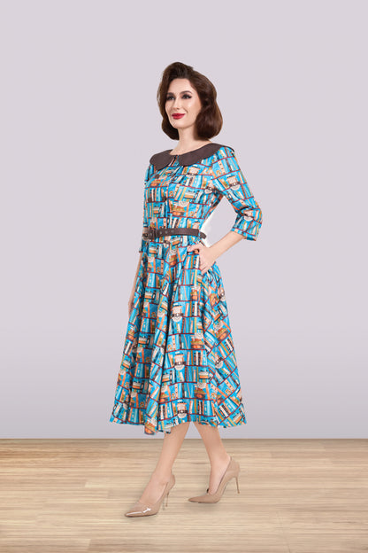 Brenda Blue Books Dress 3/4