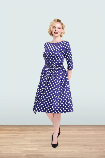 Audrey Polka Navy Dress 3/4